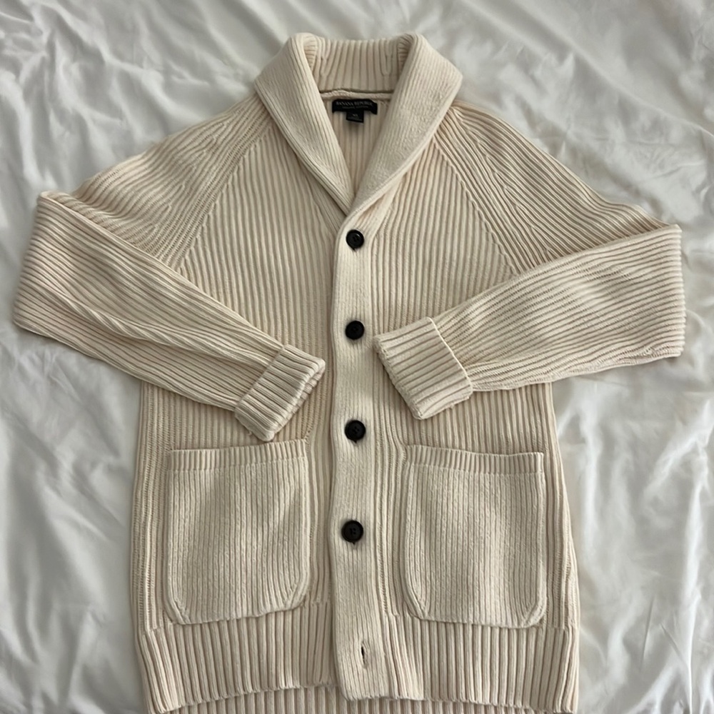 Banana Republic Shawl Cardigan Sweater, Cream/Tan Size XS Mens, fit like Small